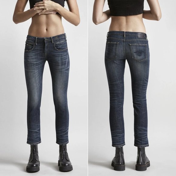 R13 Denim - R13 ITALY Biker Boy Crop Skinny JEANS 30 10 Howell Indigo Blue Grungy NEW $395